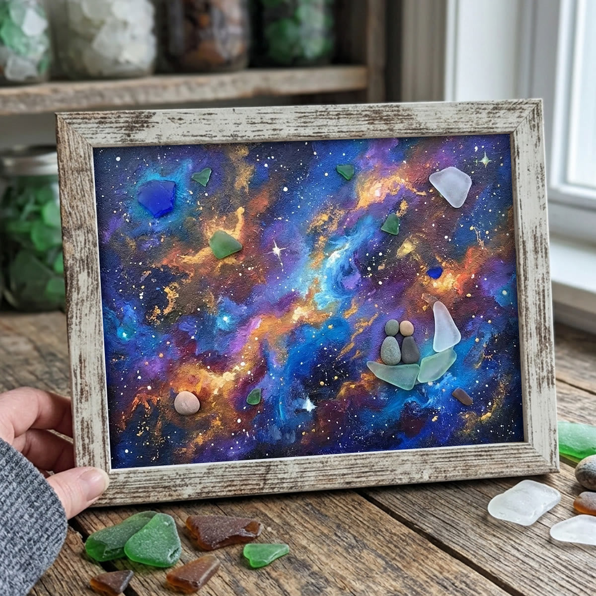 Sailboat Galaxy Stargazing Couple Sea Glass Framed Art - Retro White - 6" X 8" - image 10