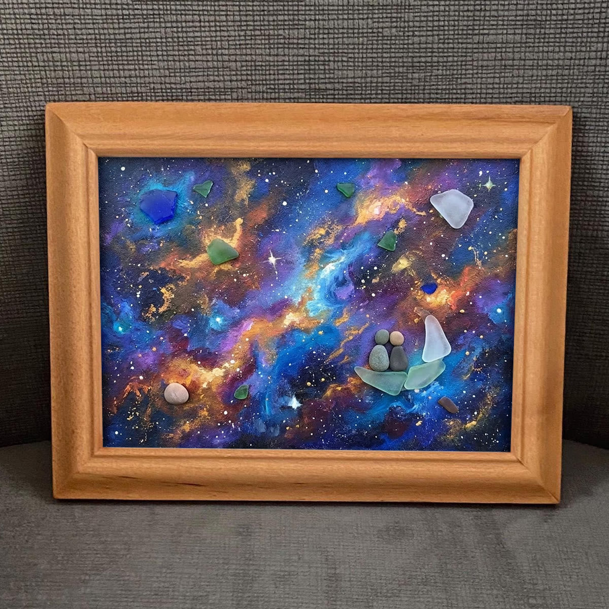 Sailboat Galaxy Stargazing Couple Sea Glass Framed Art - image 2