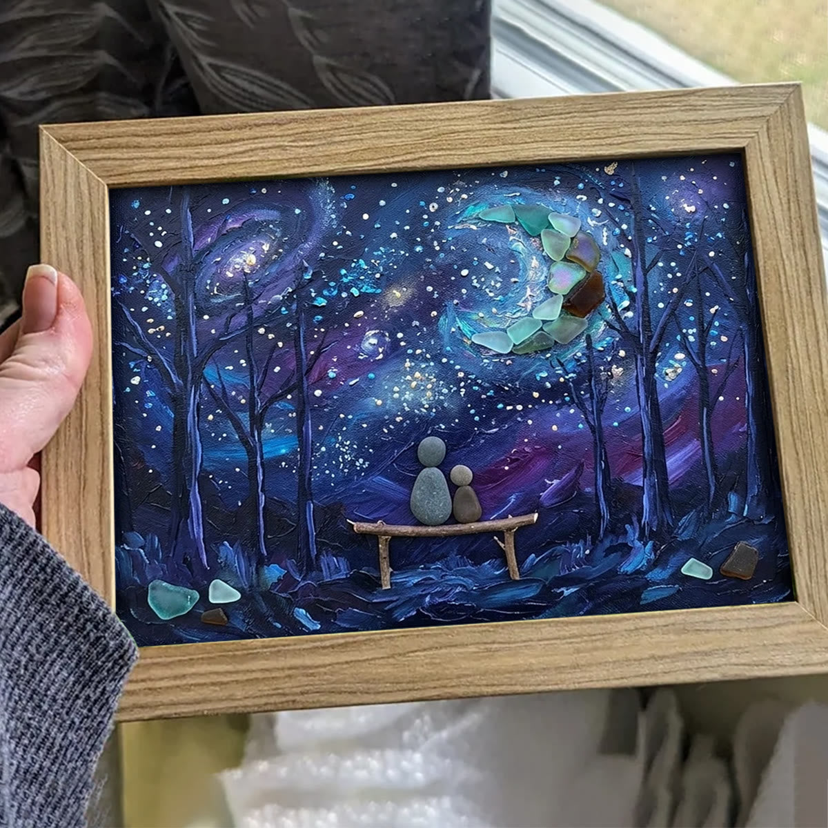 To The Moon And Back Night Sky Sea Glass Framed Art - image 0
