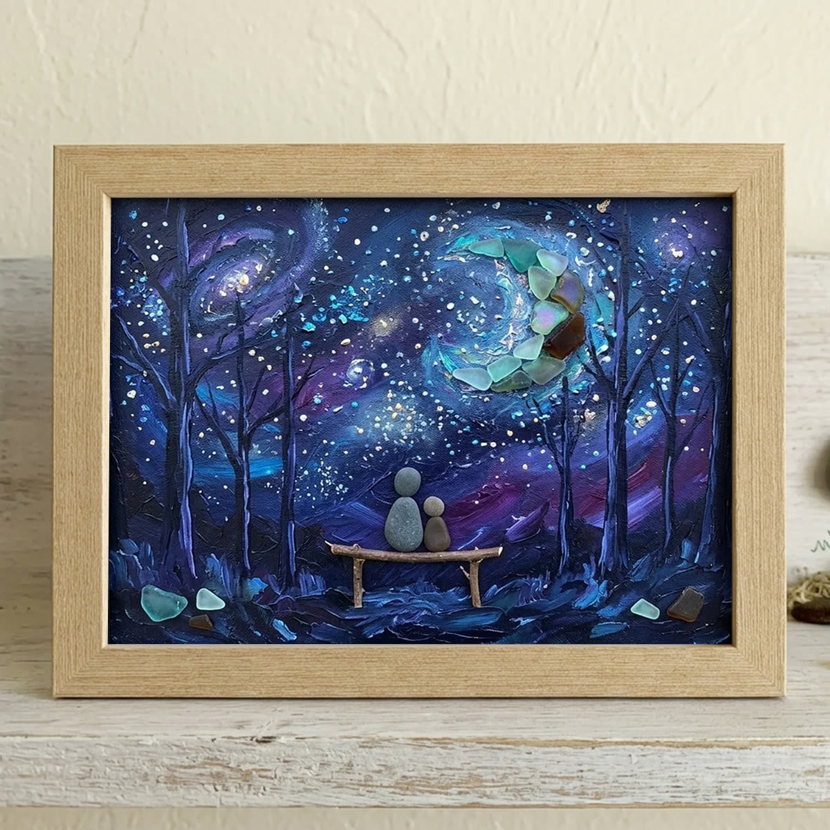 To The Moon And Back Night Sky Sea Glass Framed Art - Oak - 6" X 8" - image 6