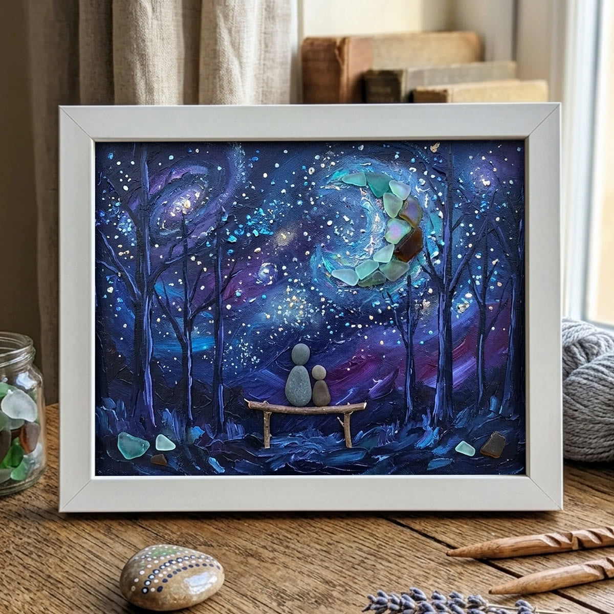 To The Moon And Back Night Sky Sea Glass Framed Art - White - 6" X 8" - image 9