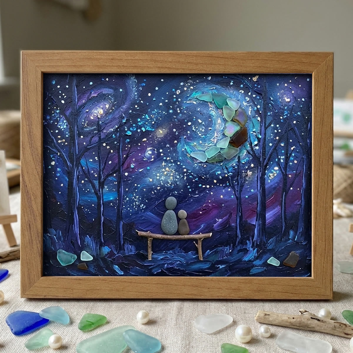 To The Moon And Back Night Sky Sea Glass Framed Art - Walnut Brown - 6" X 8" - image 7
