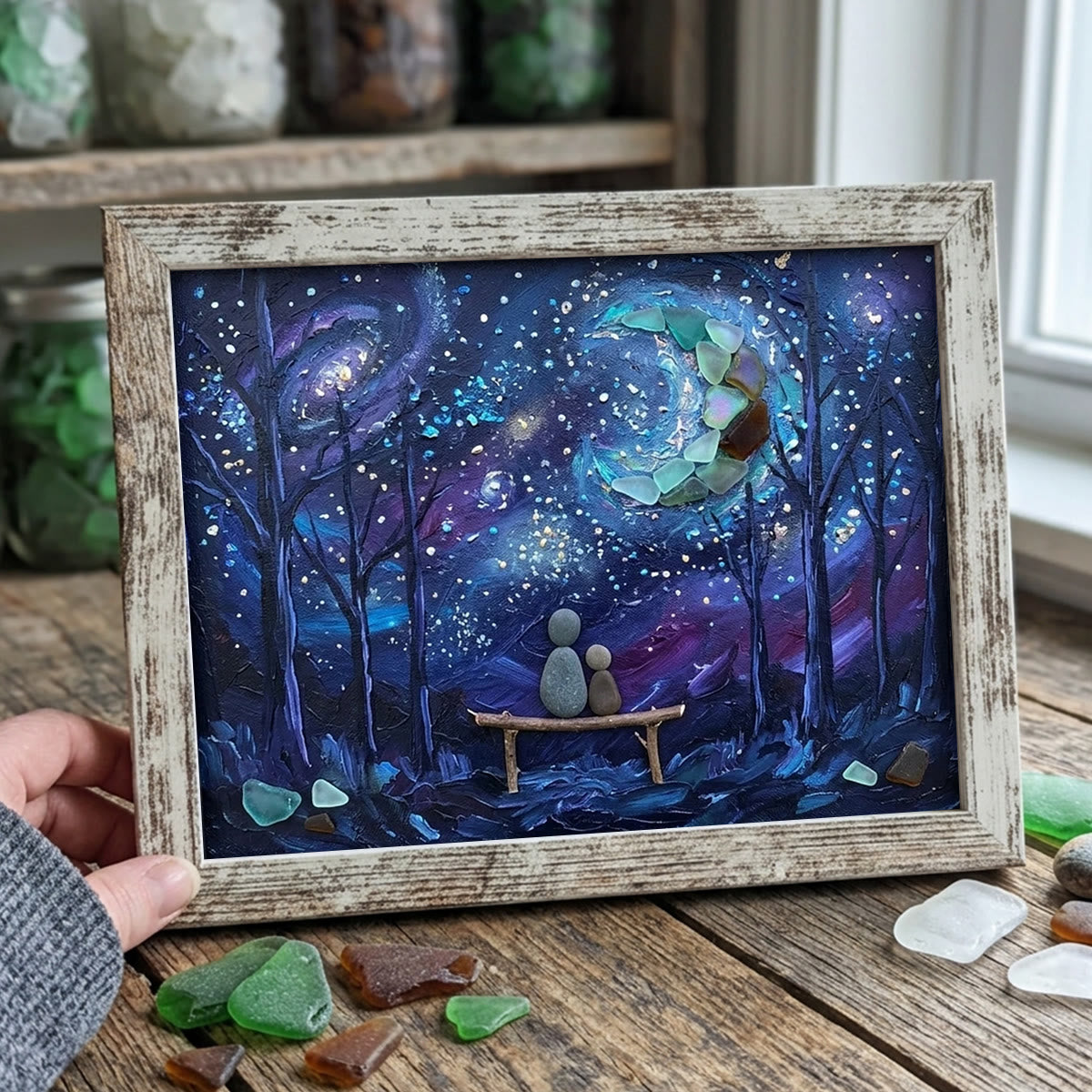 To The Moon And Back Night Sky Sea Glass Framed Art - Retro White - 6" X 8" - image 10