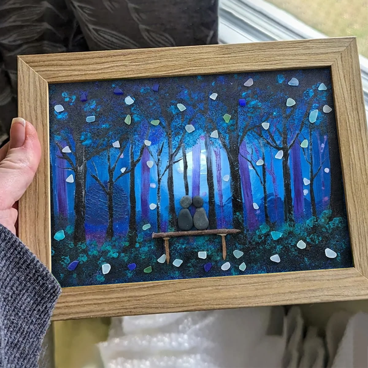 Enchanted Blue Night Lovers Sea Glass Framed Art - image 5