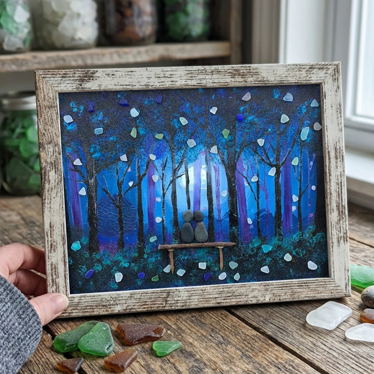 Enchanted Blue Night Lovers Sea Glass Framed Art - Retro White - 6" X 8" - image 10