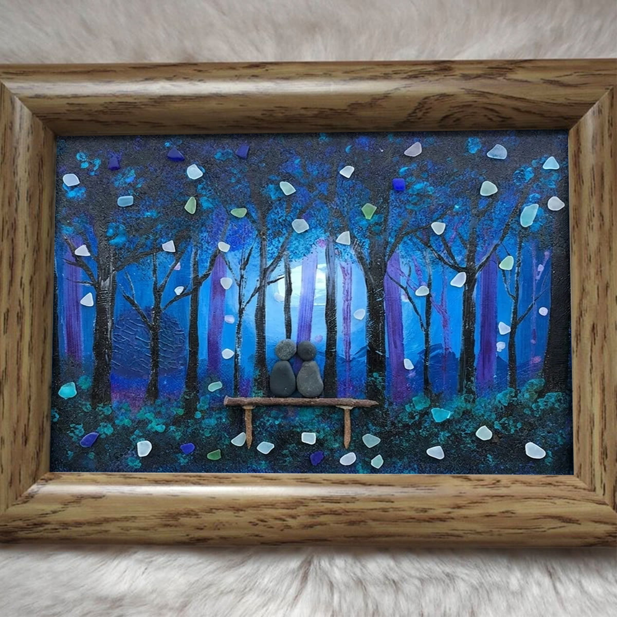 Enchanted Blue Night Lovers Sea Glass Framed Art - image 0
