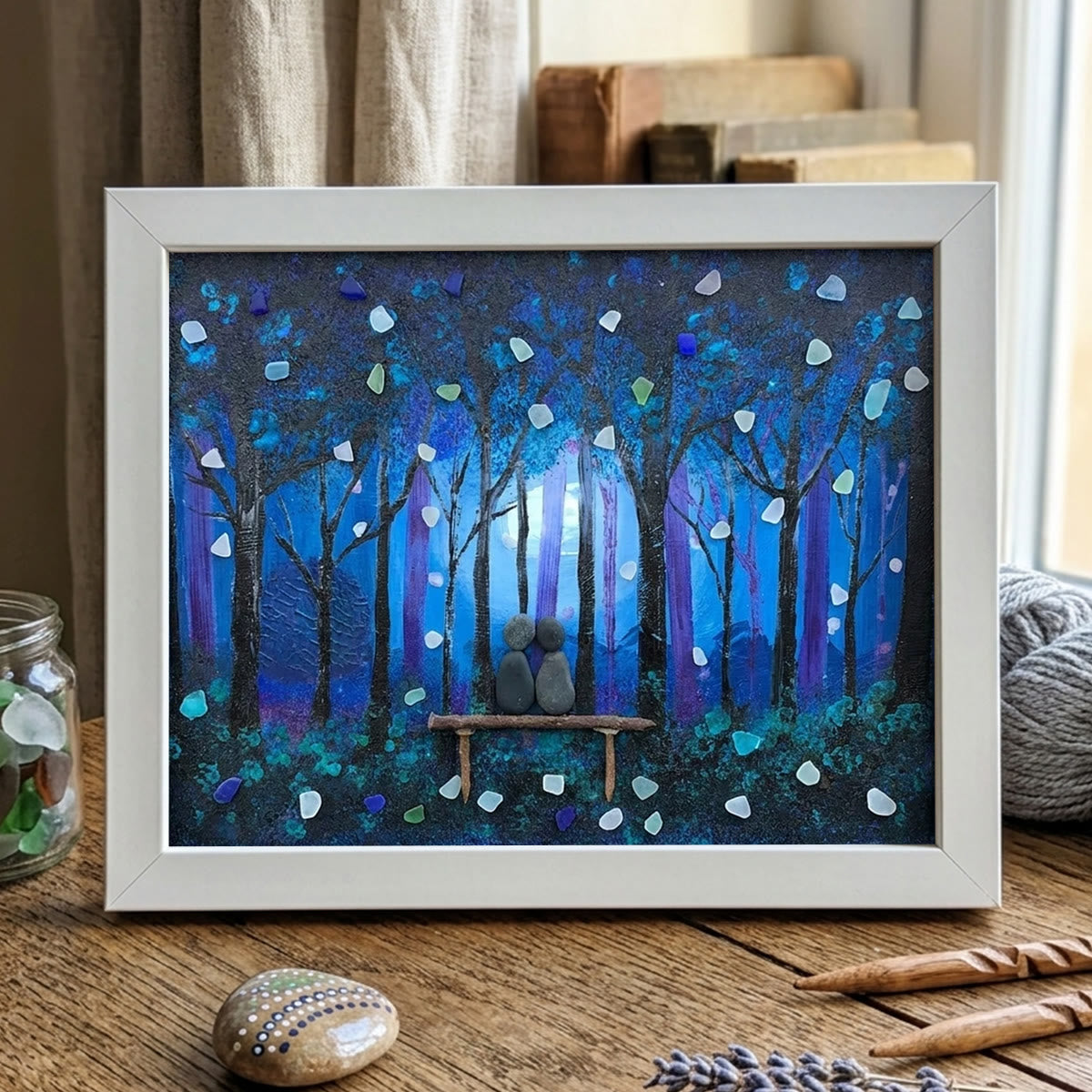 Enchanted Blue Night Lovers Sea Glass Framed Art - White - 6" X 8" - image 9