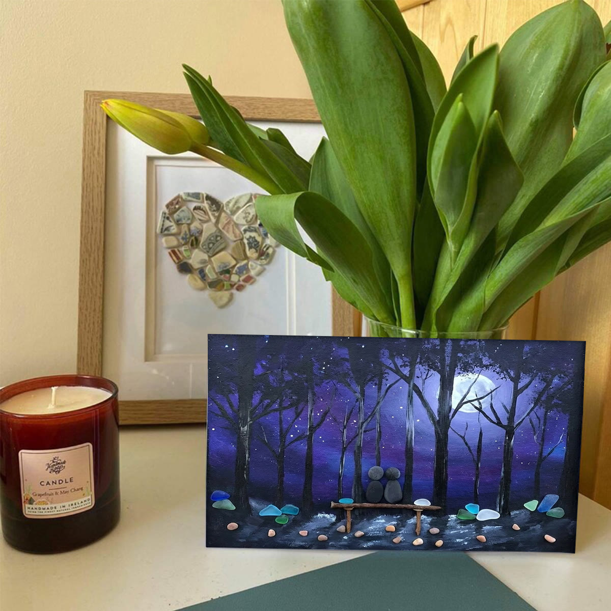 Forever & Always Couple In Starry Night Sea Glass Framed Art - Seaglass Card - 6" X 8" - image 1