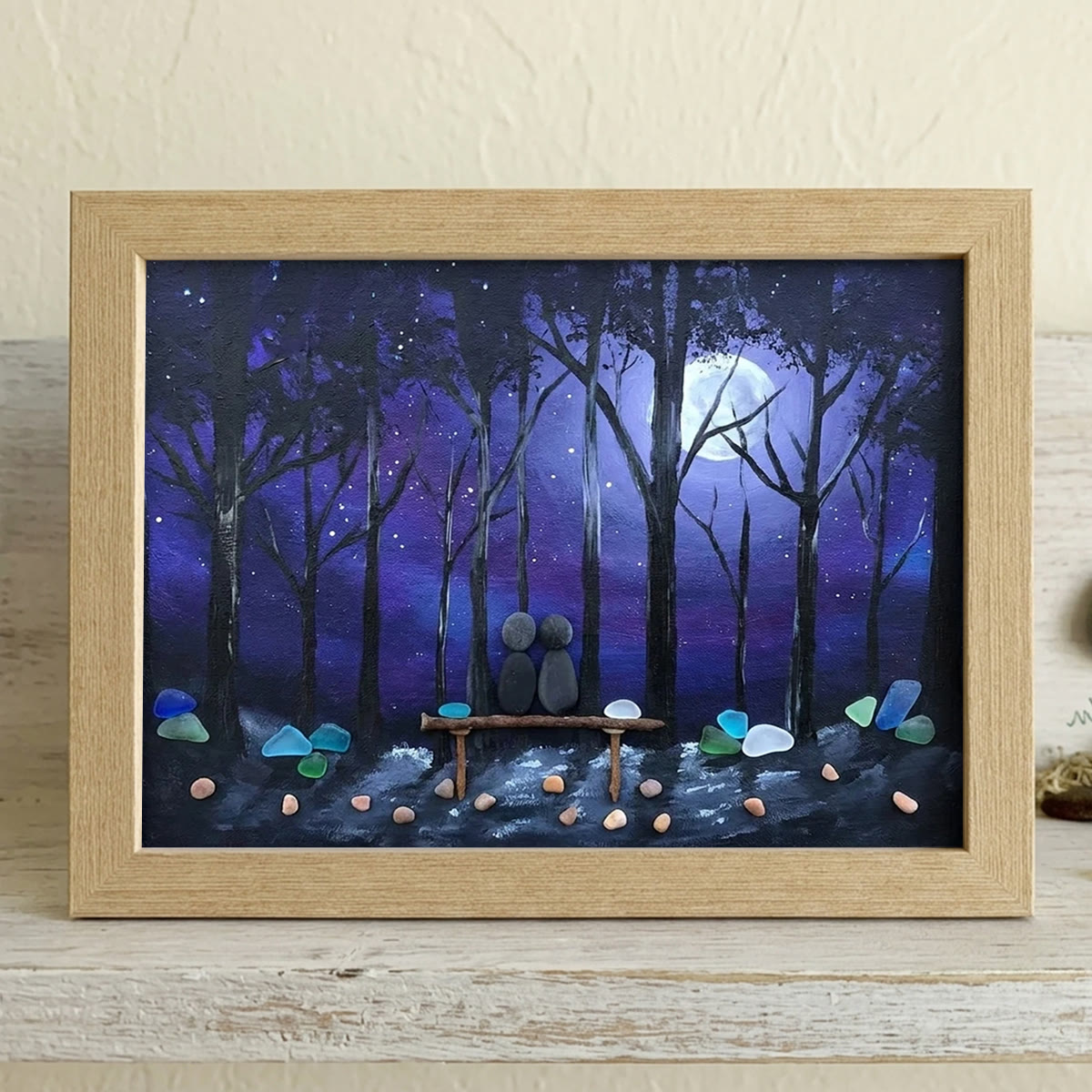 Forever & Always Couple In Starry Night Sea Glass Framed Art - Oak - 6" X 8" - image 6