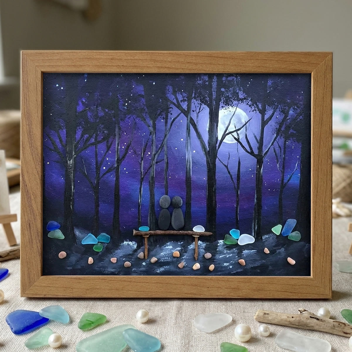 Forever & Always Couple In Starry Night Sea Glass Framed Art - Walnut Brown - 6" X 8" - image 7