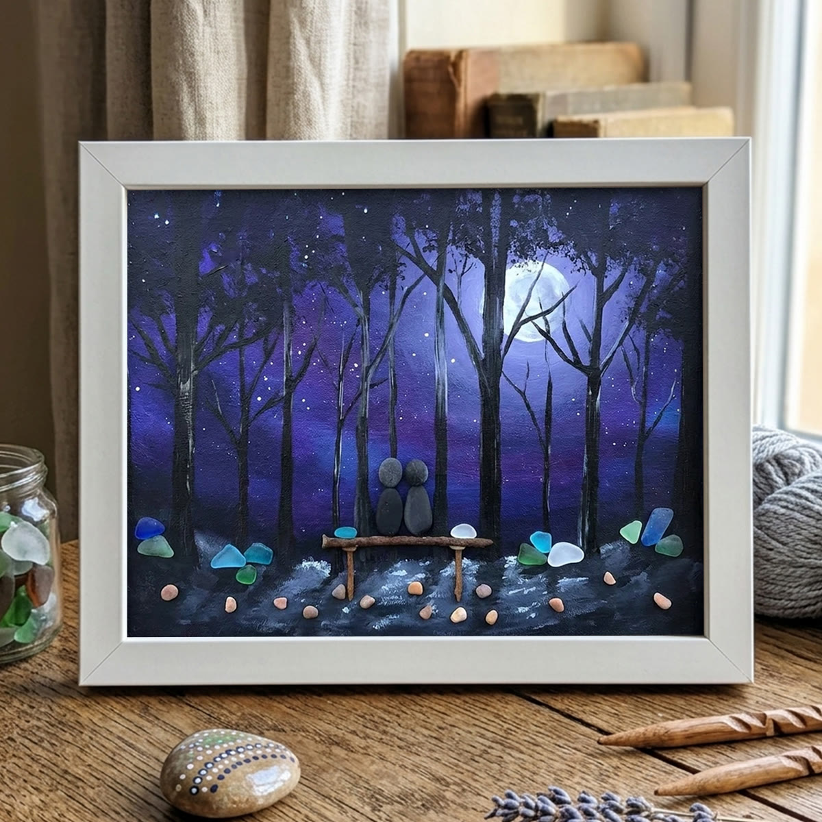 Forever & Always Couple In Starry Night Sea Glass Framed Art - White - 6" X 8" - image 9