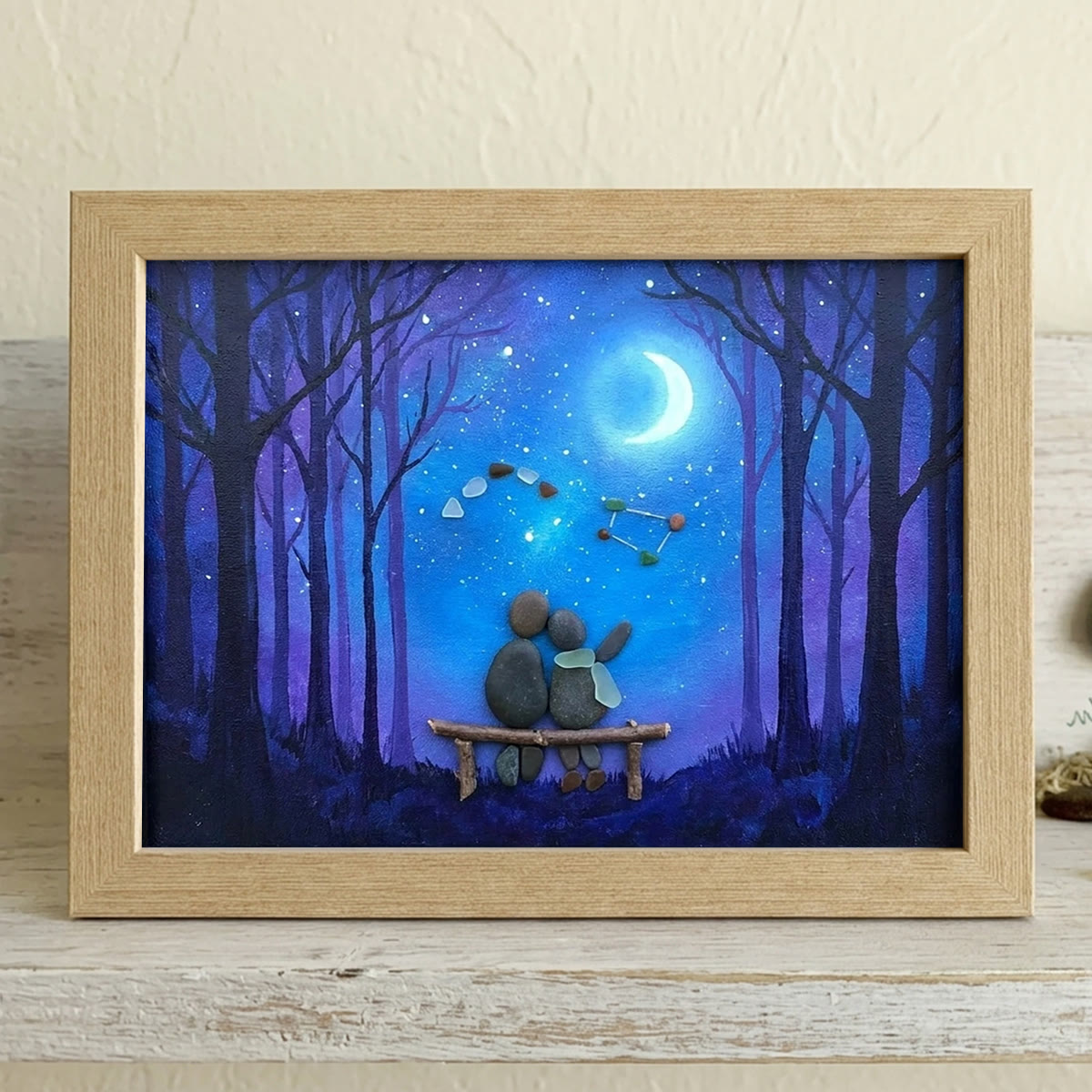 Soulmate Couple Stargazing Sea Glass Framed Art - Oak - 6" X 8" - image 6