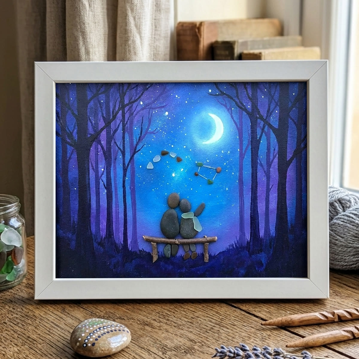 Soulmate Couple Stargazing Sea Glass Framed Art - White - 6" X 8" - image 9