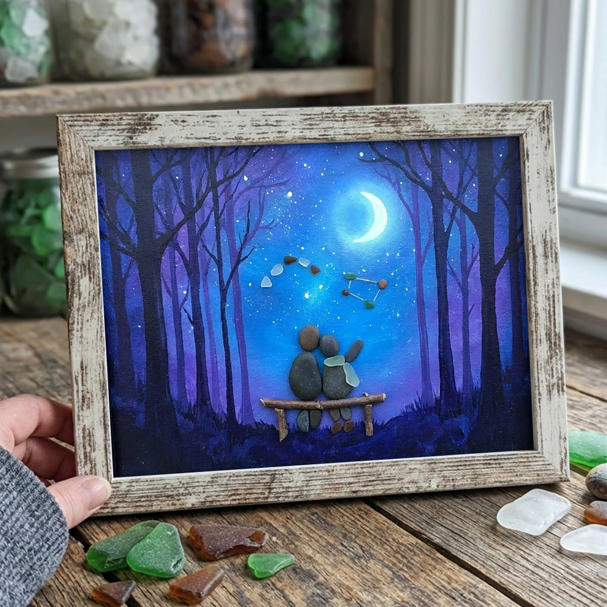 Soulmate Couple Stargazing Sea Glass Framed Art - Retro White - 6" X 8" - image 10
