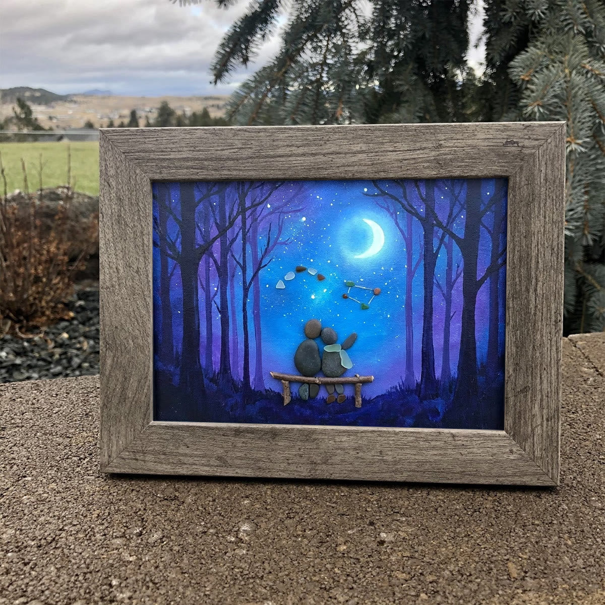 Soulmate Couple Stargazing Sea Glass Framed Art - image 2