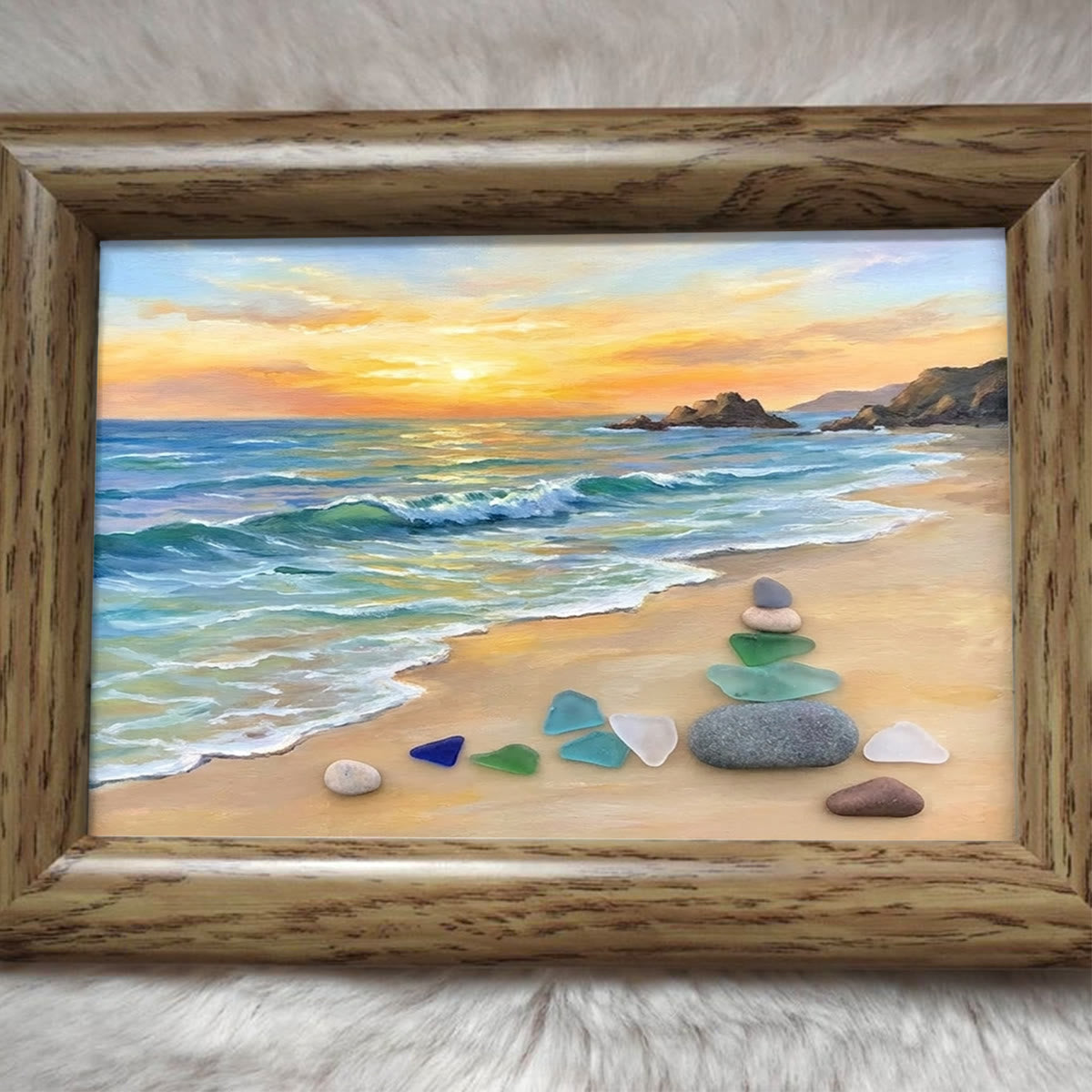 Golden Sunset Ocean Waves Sea Glass Framed Art - image 5