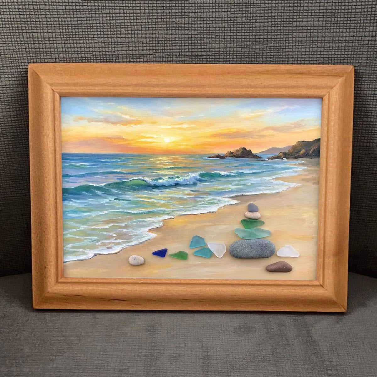 Golden Sunset Ocean Waves Sea Glass Framed Art - image 4