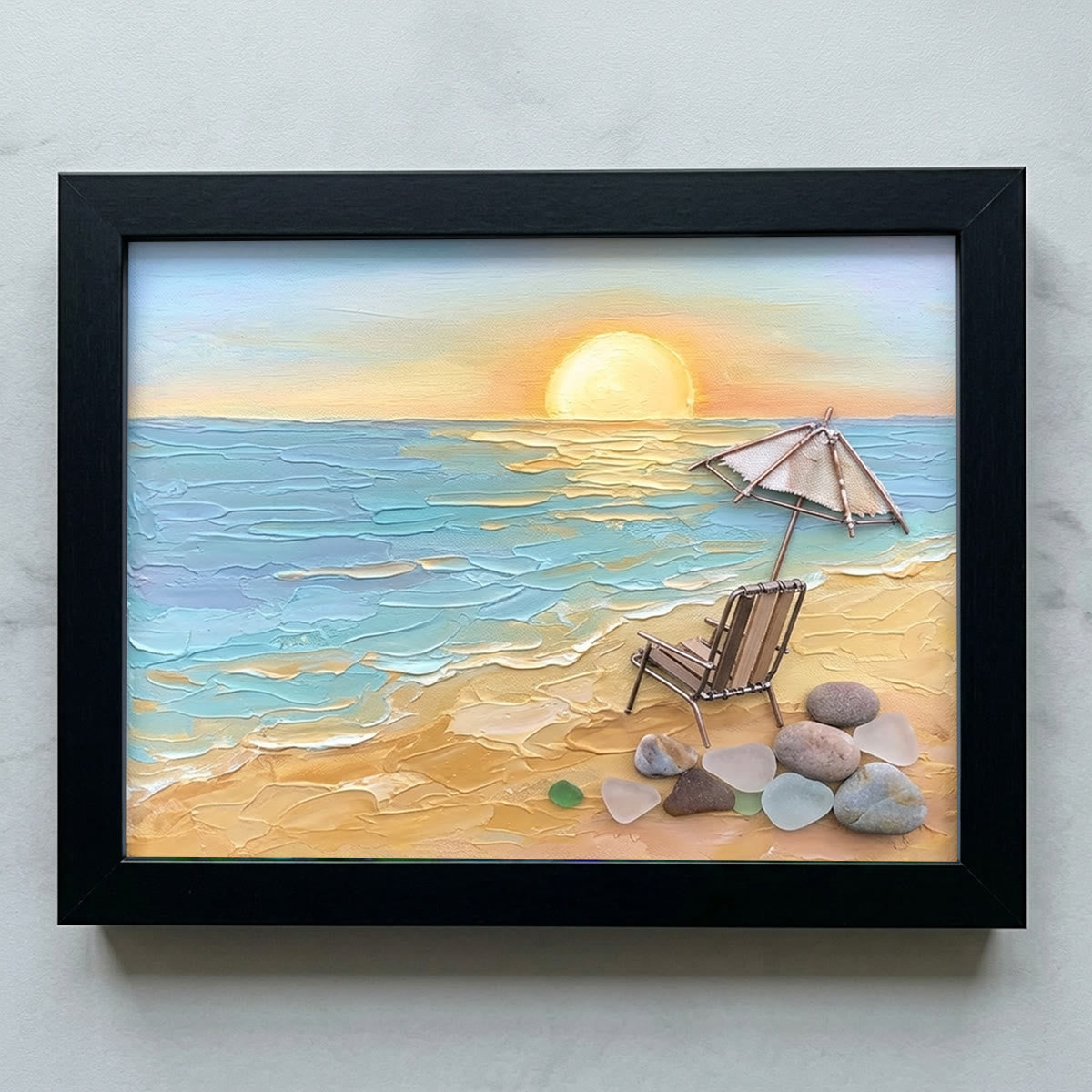 Beach Chair Watching Ocean Sunset Sea Glass Framed Art - Black - 6" X 8" - image 8