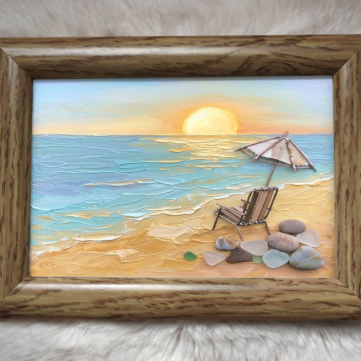 Beach Chair Watching Ocean Sunset Sea Glass Framed Art - image 4