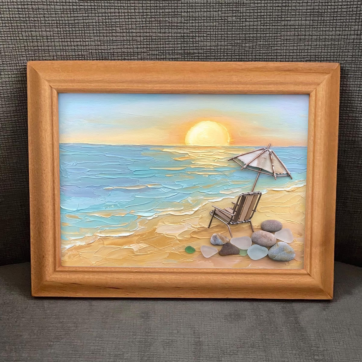 Beach Chair Watching Ocean Sunset Sea Glass Framed Art - image 5