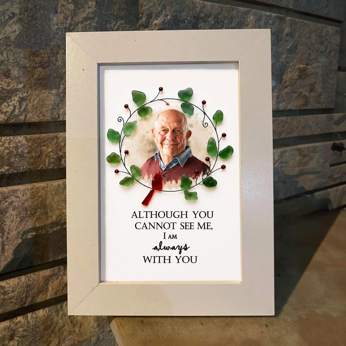 Custom Loved One Photo Memorial Sea Glass Wreath Framed Art - image 3