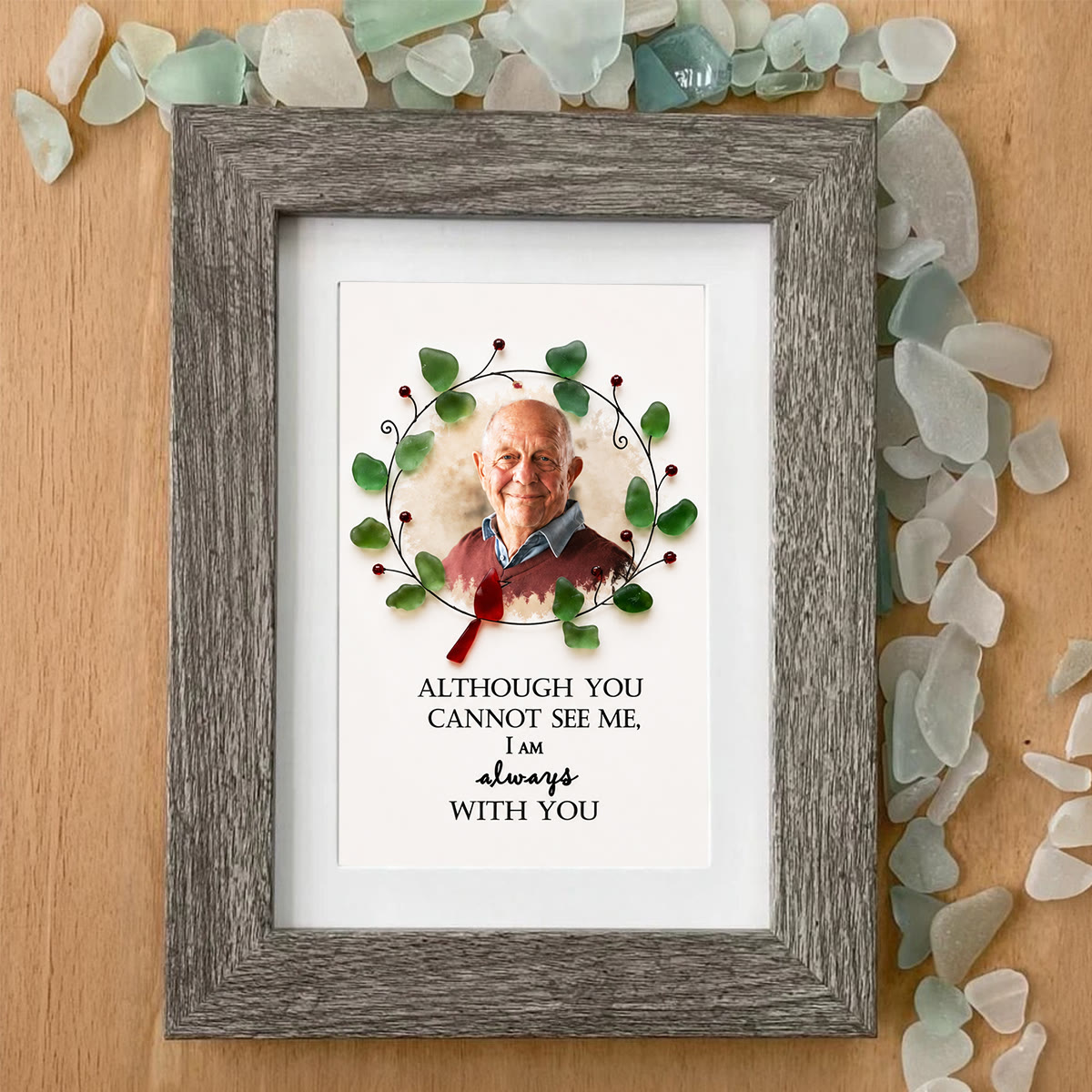 Custom Loved One Photo Memorial Sea Glass Wreath Framed Art - image 5