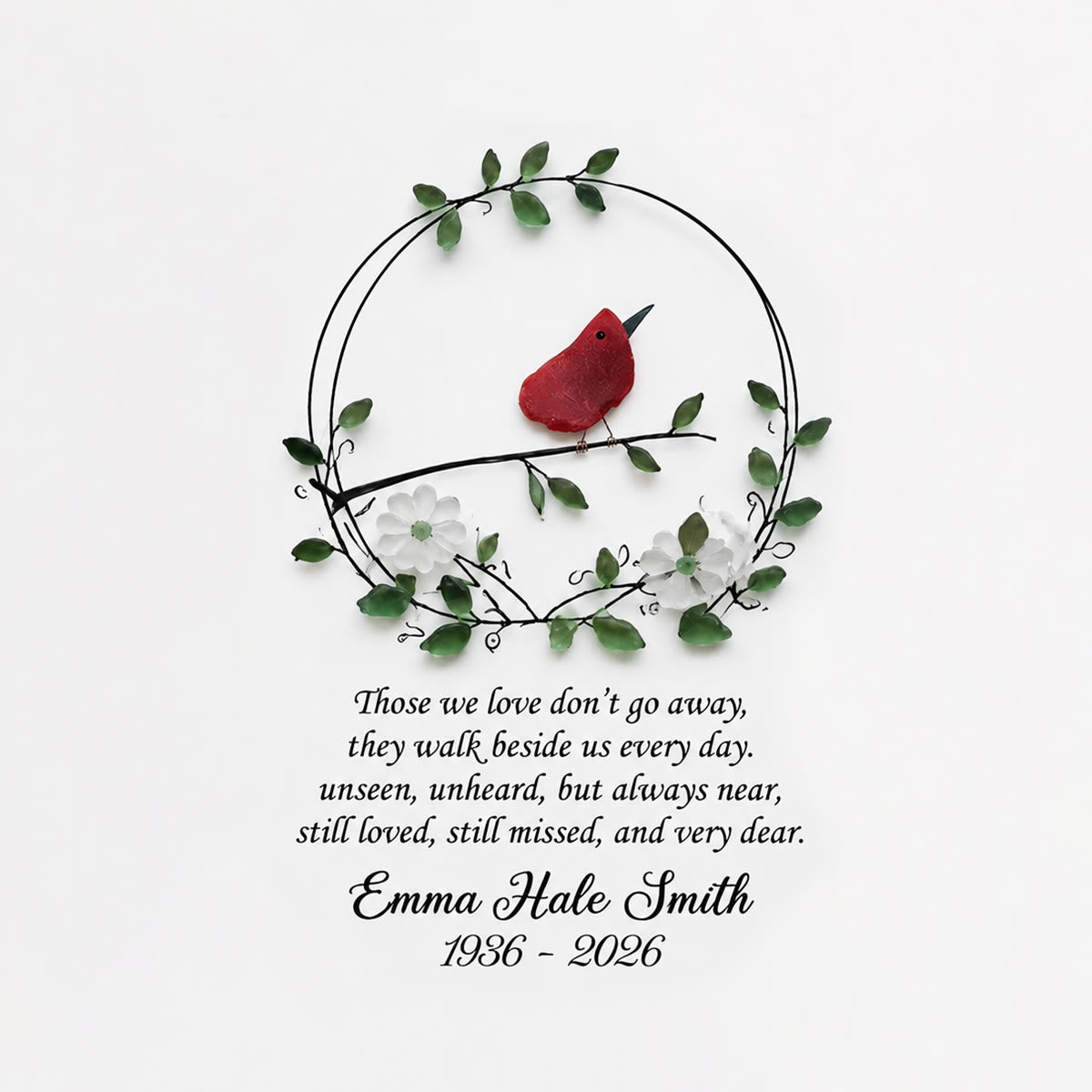 Custom Name & Date Bird Memorial Sea Glass Wreath Framed Art - image 2
