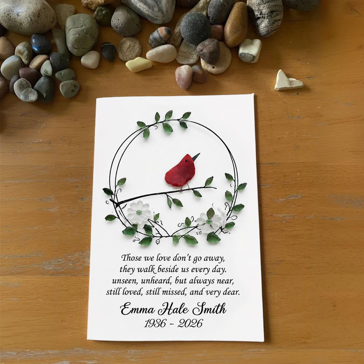Custom Name & Date Bird Memorial Sea Glass Wreath Framed Art - Seaglass Card - 8" X 6" - image 1