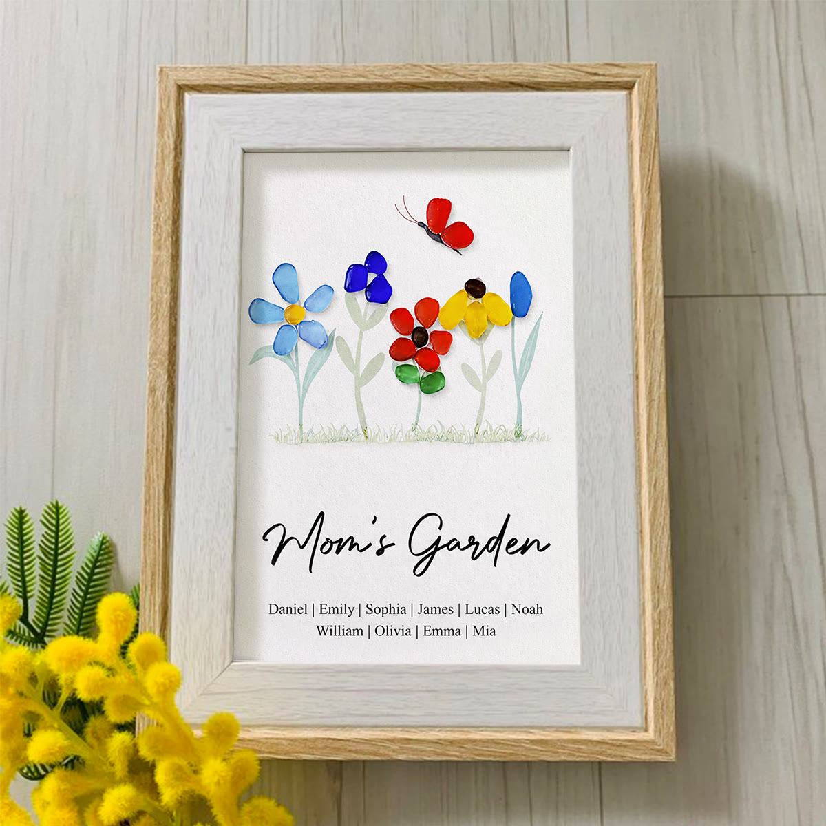 Mom's Garden Custom Names Flower Sea Glass Framed Art - image 0