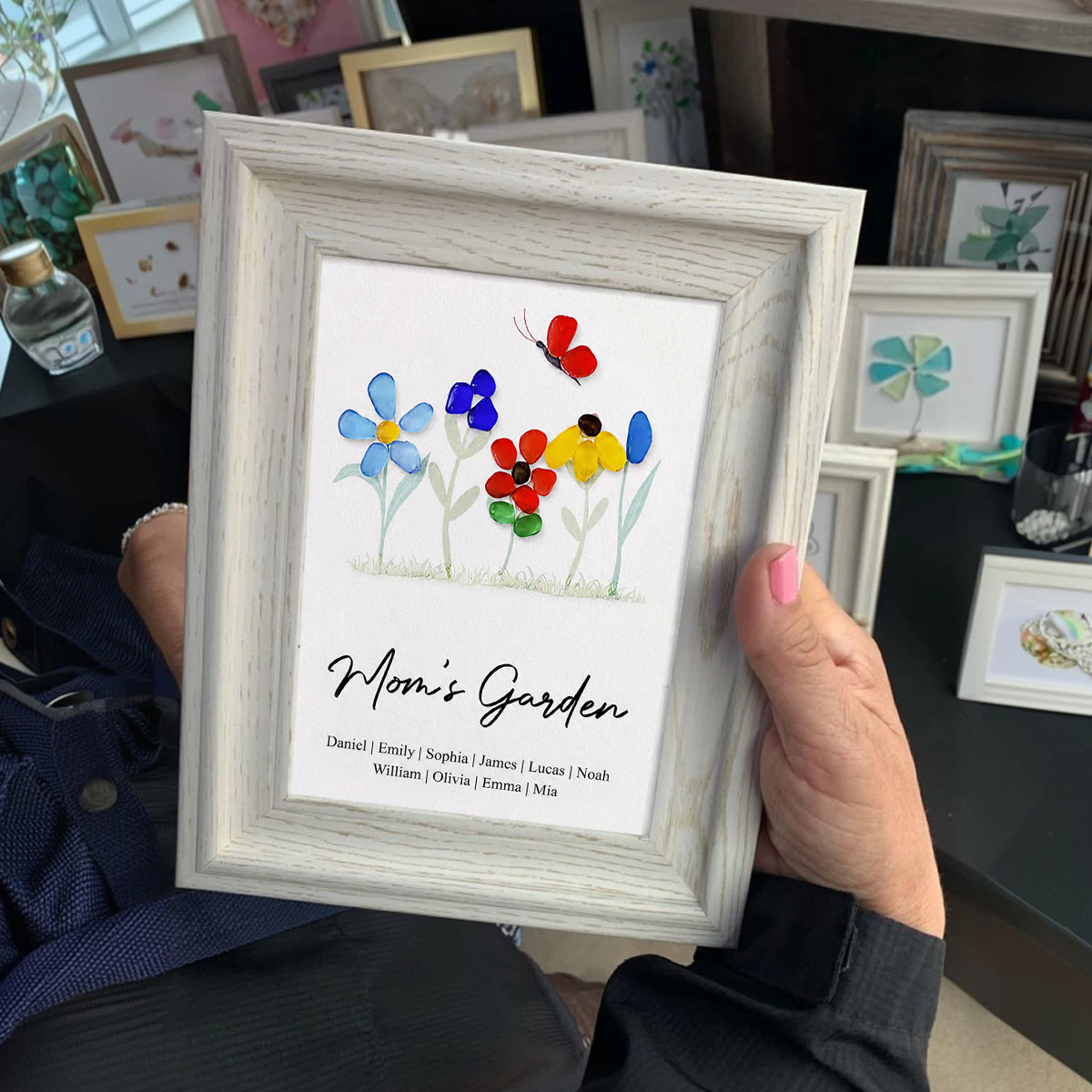 Mom's Garden Custom Names Flower Sea Glass Framed Art - image 4