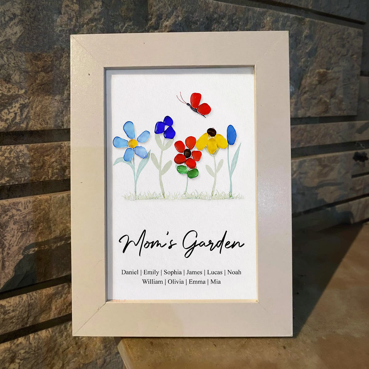 Mom's Garden Custom Names Flower Sea Glass Framed Art - image 3