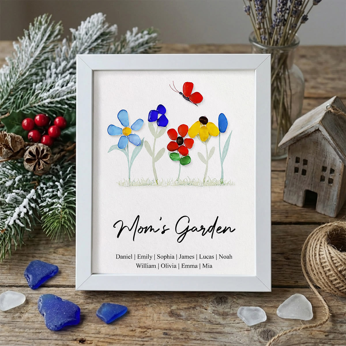 Mom's Garden Custom Names Flower Sea Glass Framed Art - White - 8" X 6" - image 9