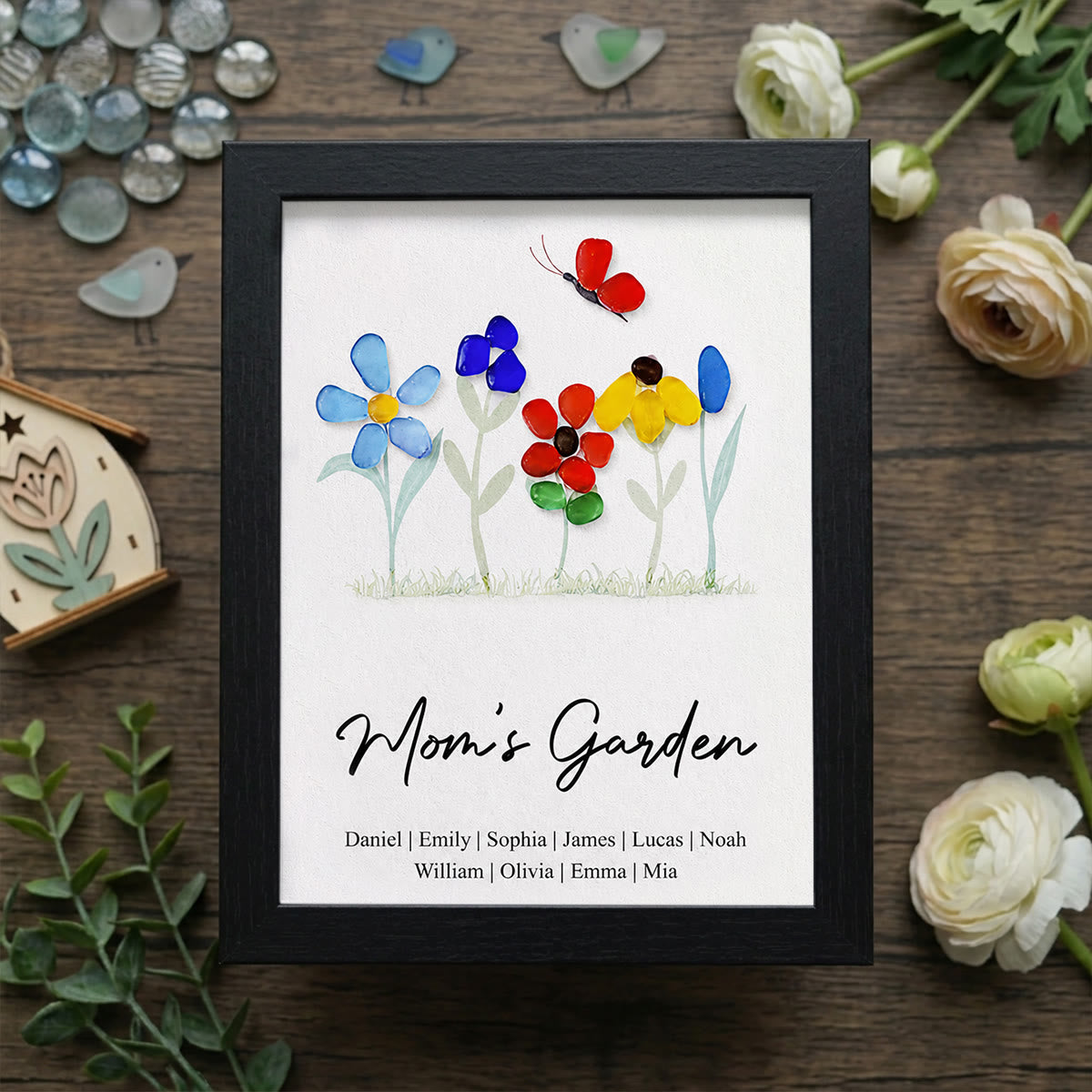 Mom's Garden Custom Names Flower Sea Glass Framed Art - Black - 8" X 6" - image 8