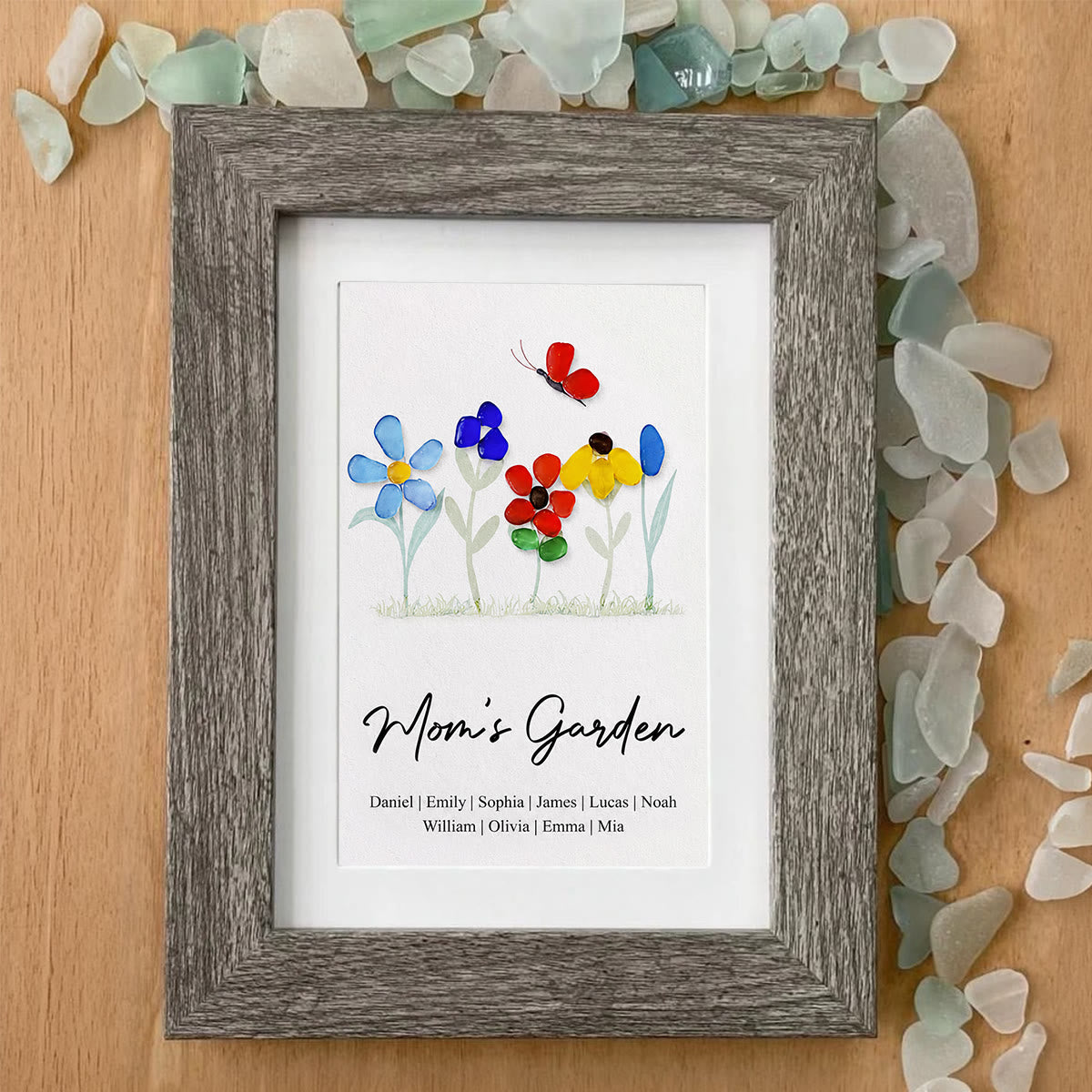 Mom's Garden Custom Names Flower Sea Glass Framed Art - image 5