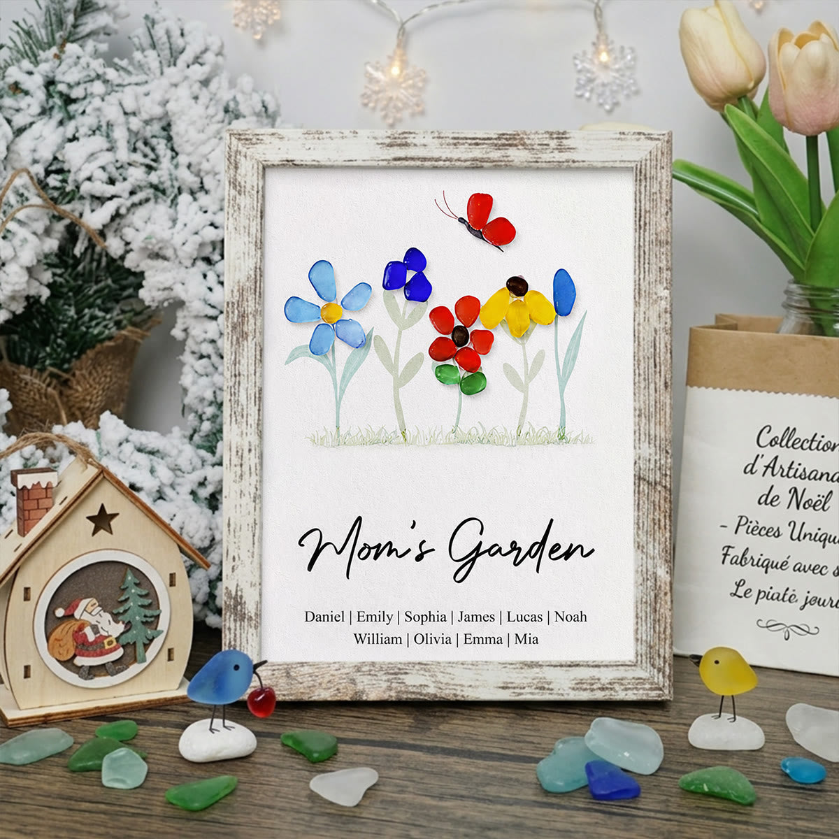 Mom's Garden Custom Names Flower Sea Glass Framed Art - Retro White - 8" X 6" - image 10