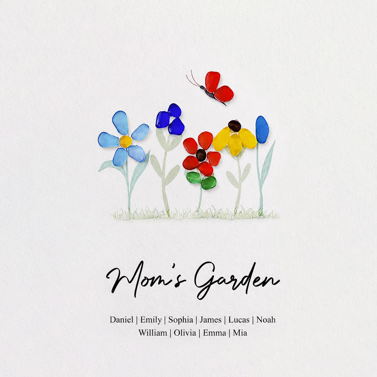Mom's Garden Custom Names Flower Sea Glass Framed Art - image 2