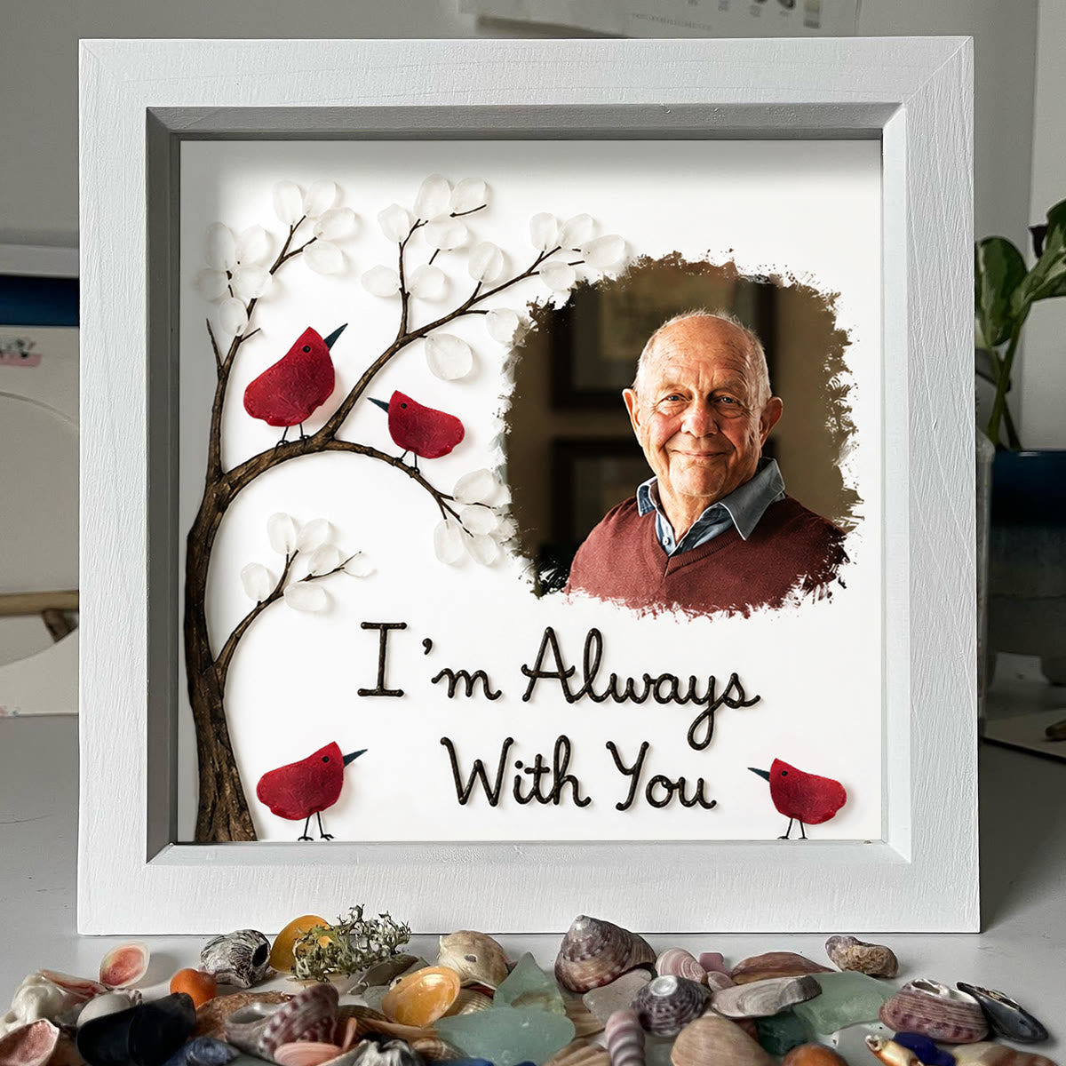 Always With You Personalized Memorial Photo Sea Glass Framed Art - image 0