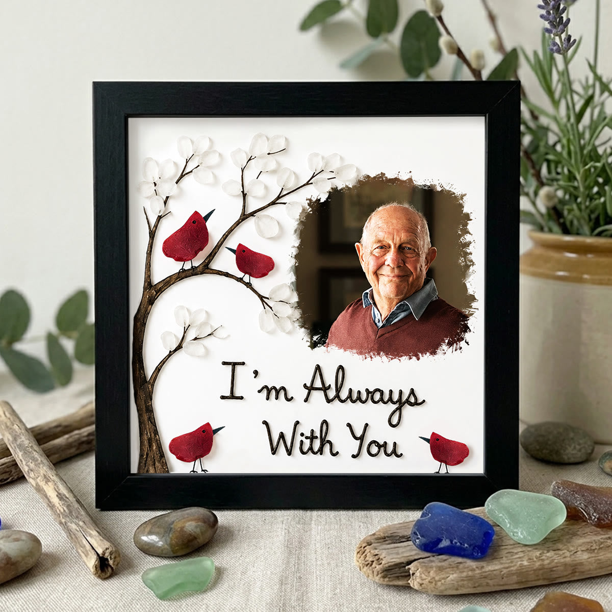 Always With You Personalized Memorial Photo Sea Glass Framed Art - Black - 8" X 8" - image 8