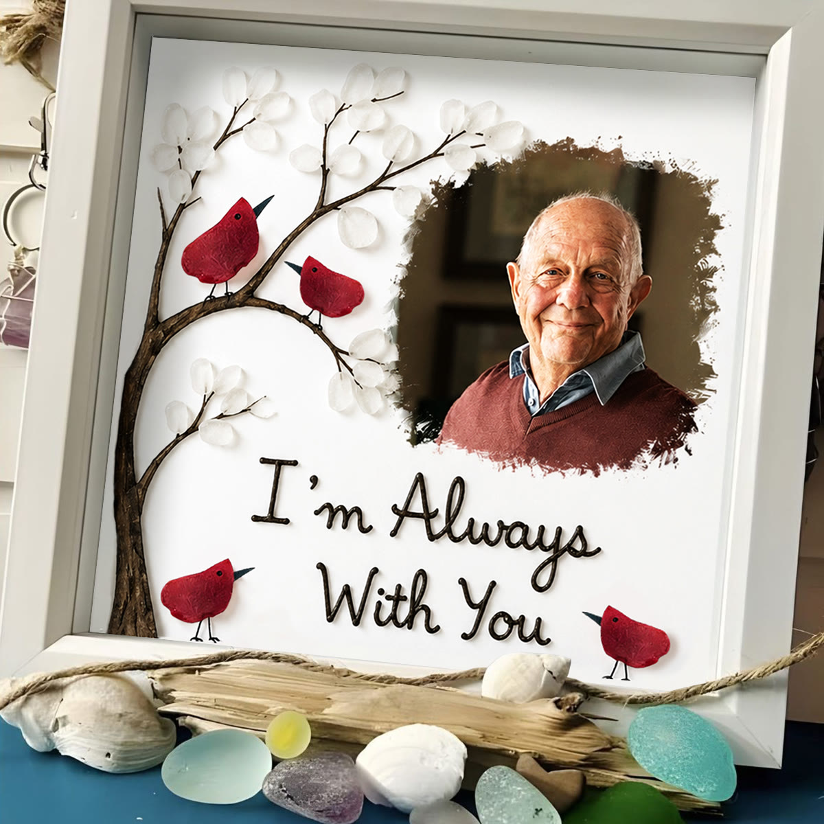 Always With You Personalized Memorial Photo Sea Glass Framed Art - image 5