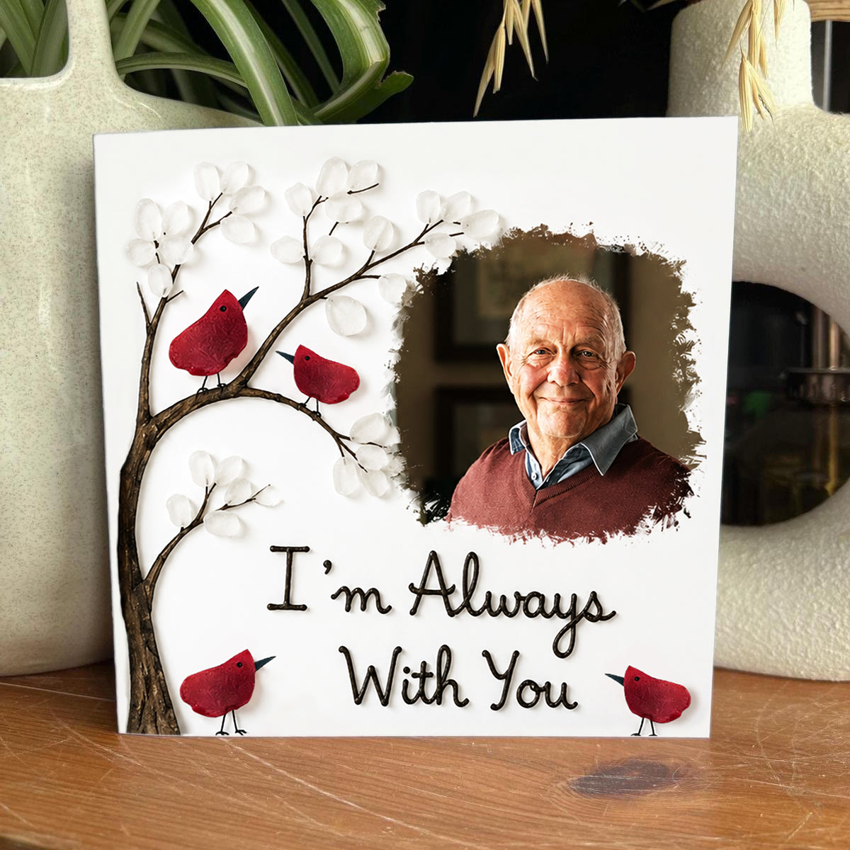 Always With You Personalized Memorial Photo Sea Glass Framed Art - Seaglass Card - 8" X 8" - image 1