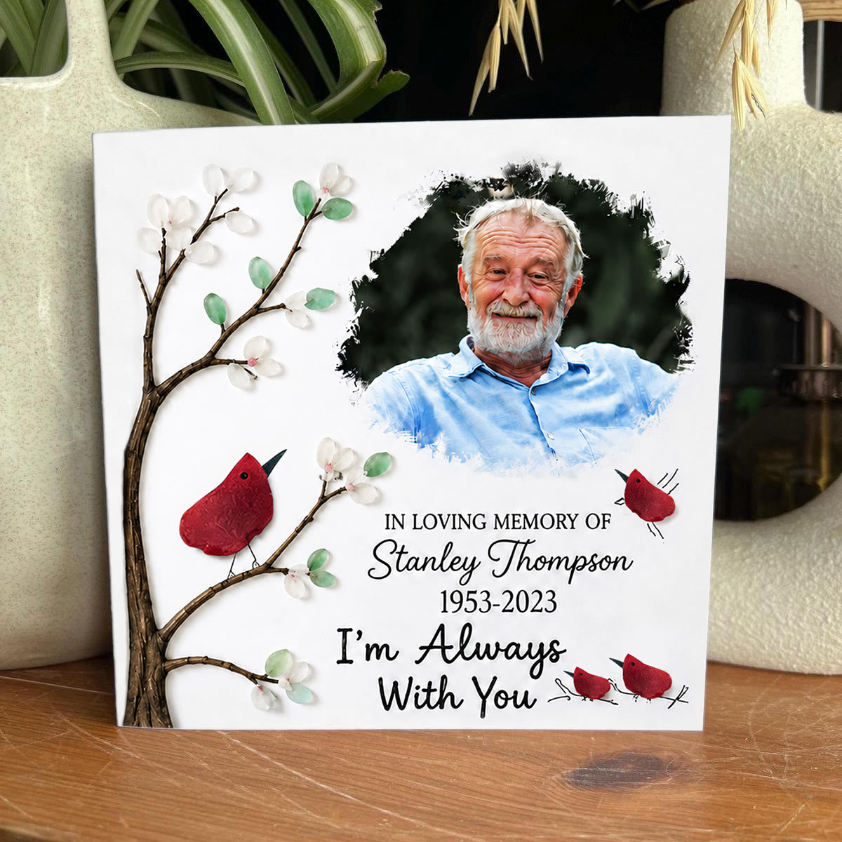 Custom Photo Name Date Memorial Sea Glass Framed Art - Seaglass Card - 8" X 8" - image 1
