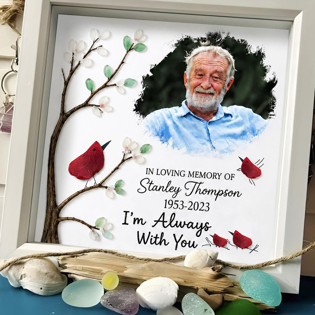 Custom Photo Name Date Memorial Sea Glass Framed Art - image 5