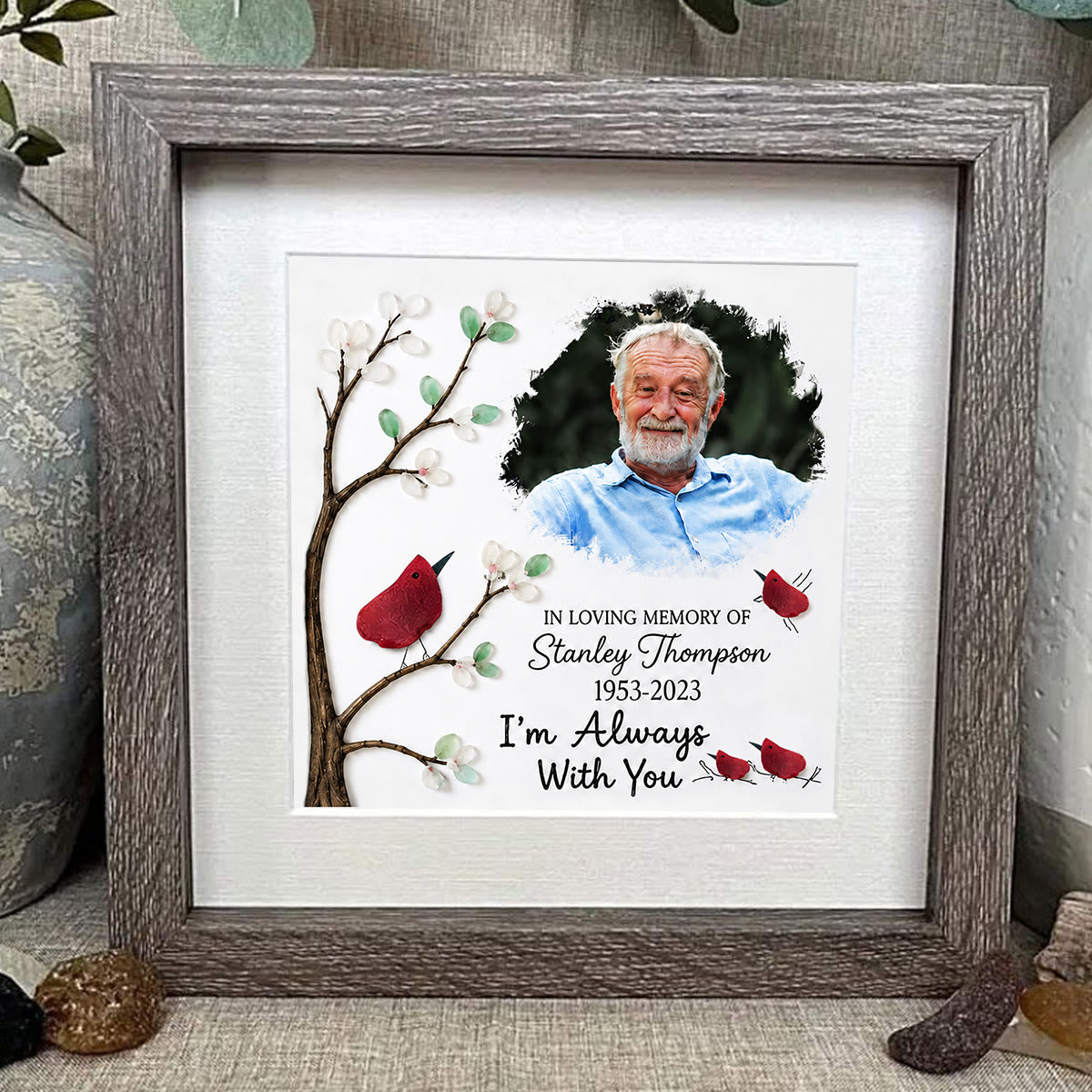 Custom Photo Name Date Memorial Sea Glass Framed Art - image 0