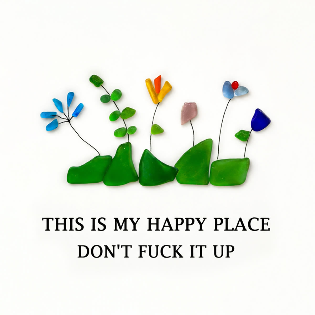 Happy Place Sarcastic Garden Quote Sea Glass Framed Art - image 2