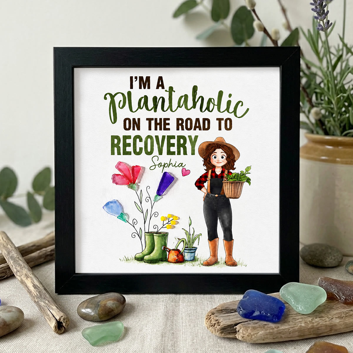 Garden Custom Name Plantaholic Sea Glass Framed Art - Black - 8" X 8" - image 8