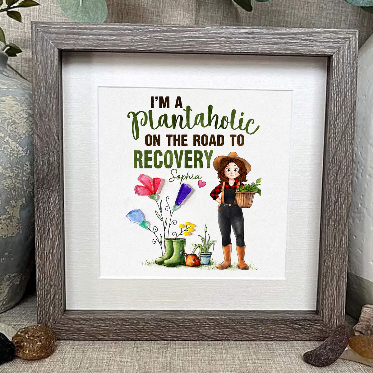 Garden Custom Name Plantaholic Sea Glass Framed Art - image 0