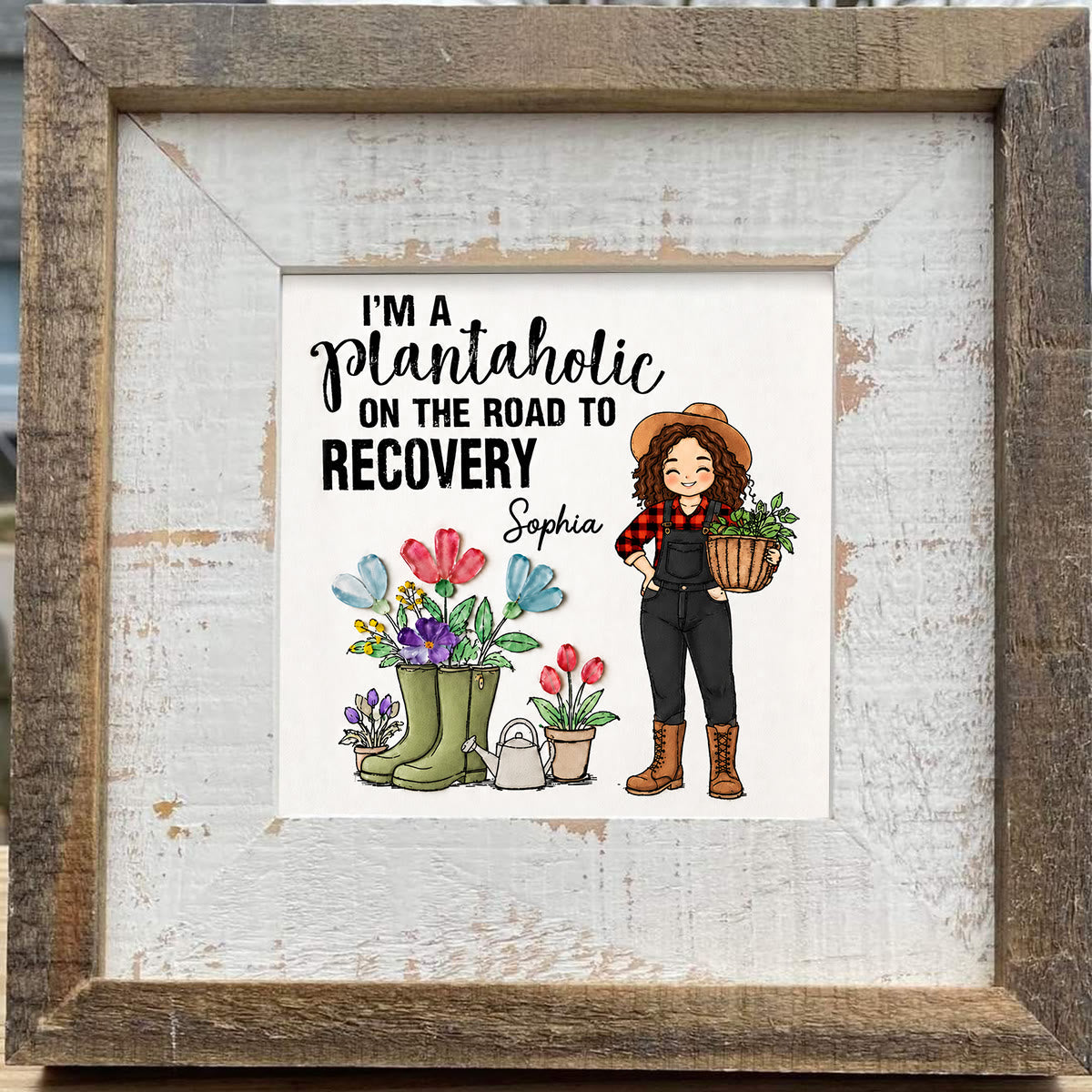 Plantaholic Garden Boots Custom Name Sea Glass Framed Art - image 3