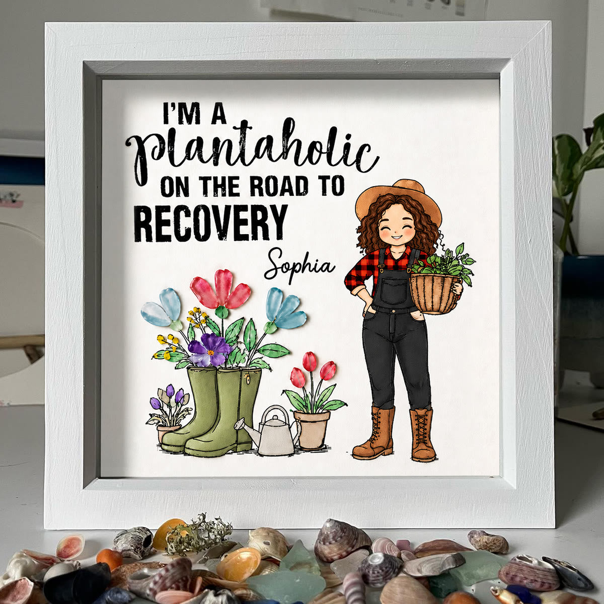 Plantaholic Garden Boots Custom Name Sea Glass Framed Art - image 4
