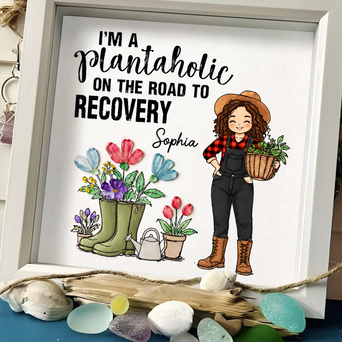 Plantaholic Garden Boots Custom Name Sea Glass Framed Art - image 6
