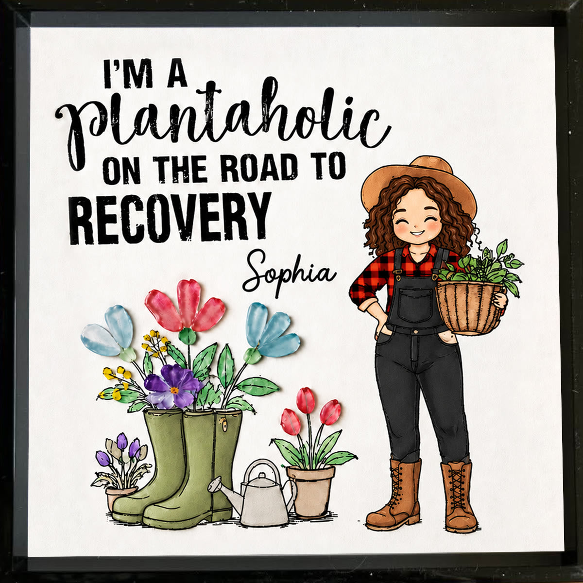 Plantaholic Garden Boots Custom Name Sea Glass Framed Art - image 5